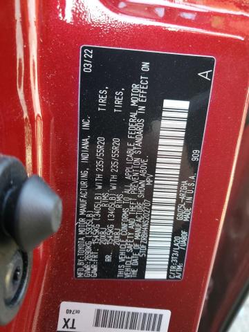 5TDFZRBH4NS202707 - 2022 TOYOTA HIGHLANDER PLATINUM RED photo 12