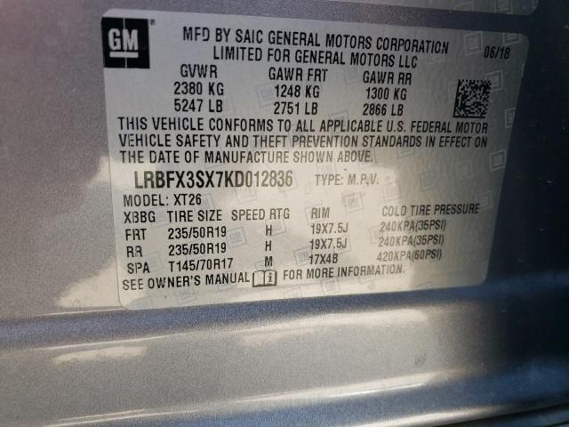 LRBFX3SX7KD012836 - 2019 BUICK ENVISION PREMIUM BLUE photo 13