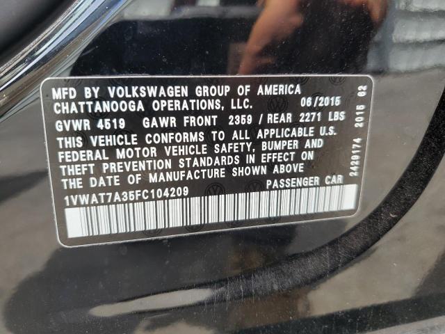 1VWAT7A35FC104209 - 2015 VOLKSWAGEN PASSAT S შავი ფოტო 12