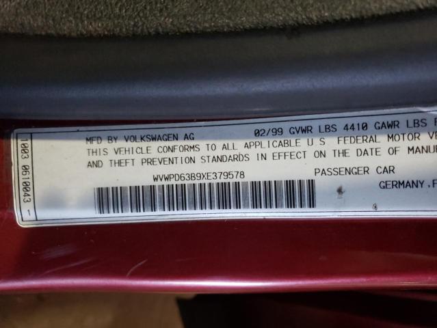 WVWPD63B9XE379578 - 1999 VOLKSWAGEN PASSAT GLX Tünd qırmızı foto 12