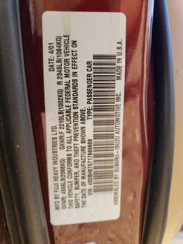 4S3BH675717669669 - 2001 SUBARU LEGACY OUTBACK AWP 勃艮第红 照片 13