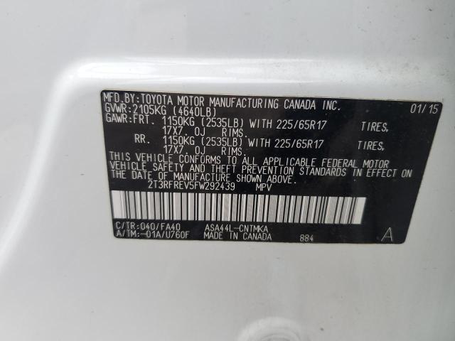 2T3RFREV5FW292439 - 2015 TOYOTA RAV4 XLE თეთრი ფოტო 13