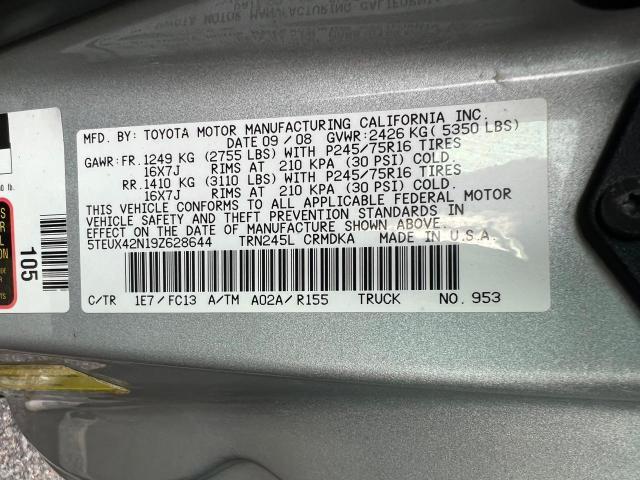 5TEUX42N19Z628644 - 2009 TOYOTA TACOMA ACCESS CAB Gümüş foto 10