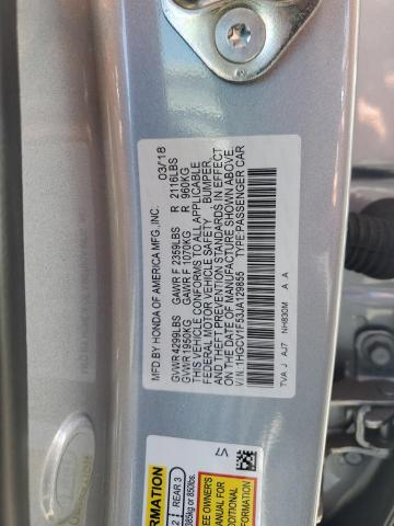 1HGCV1F53JA129855 - 2018 HONDA ACCORD EXL 银色 照片 12