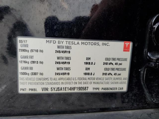 5YJSA1E14HF190587 - 2017 TESLA MODEL S 黑色 照片 12