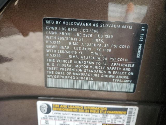 WVGEP9BP4DD004675 - 2013 VOLKSWAGEN TOUAREG V6 TDI BROWN photo 12