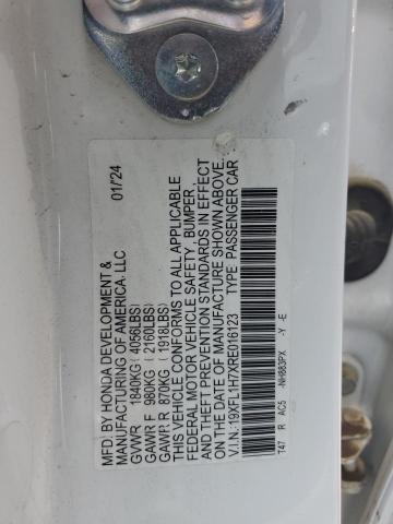 19XFL1H7XRE016123 - 2024 HONDA CIVIC EXL WHITE photo 12