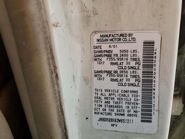 JN8DR09X62W651211 - 2002 NISSAN PATHFINDER LE 白色 照片 12