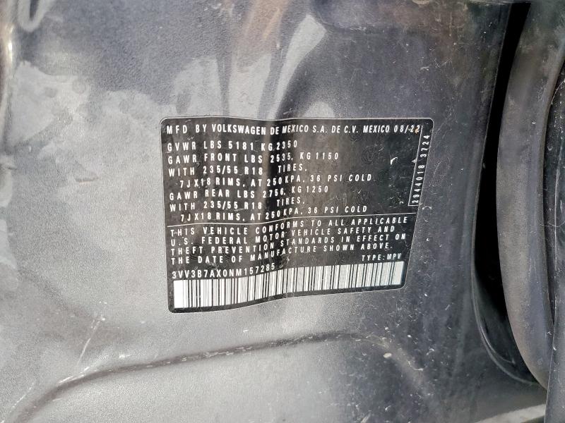 3VV3B7AX0NM157285 - 2022 VOLKSWAGEN TIGUAN SE GRAY photo 12