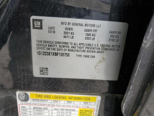 1G1ZC5E1XBF126758 - 2011 CHEVROLET MALIBU 1LT 黑色 照片 12