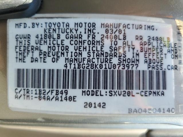 4T1BG28K01U073977 - 2001 TOYOTA CAMRY CE ოქროსფერი ფოტო 12