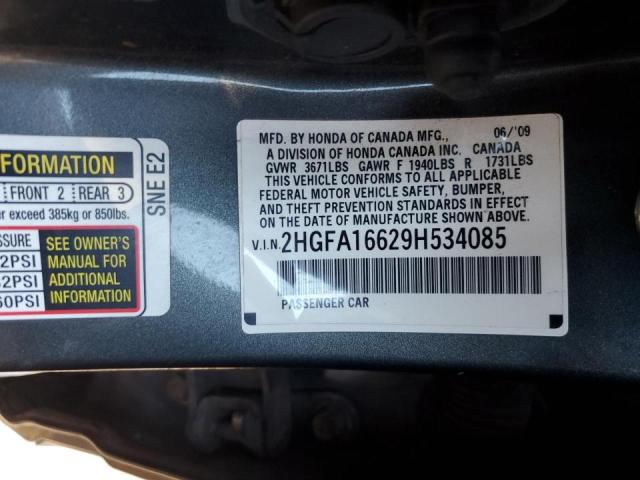 2HGFA16629H534085 - 2009 HONDA CIVIC LX-S Մոխրագույն լուսանկար 12