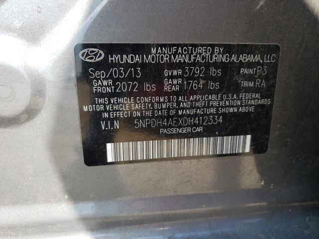 5NPDH4AEXDH412334 - 2013 HYUNDAI ELANTRA GLS GRAY photo 12