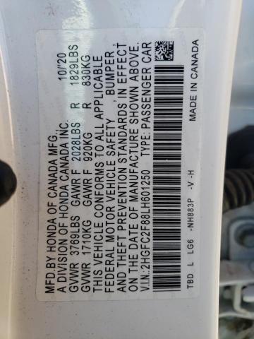 2HGFC2F88LH601250 - 2020 HONDA CIVIC SPORT 白色 照片 12