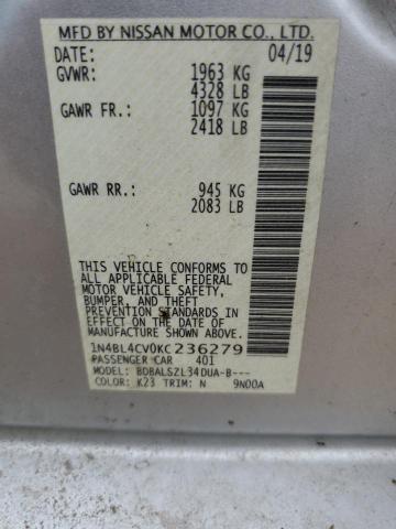 1N4BL4CV0KC236279 - 2019 NISSAN ALTIMA SR SILVER photo 13