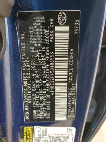 4T1BE32K45U408555 - 2005 TOYOTA CAMRY LE BLUE photo 13