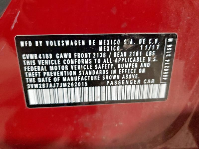 3VW2B7AJ7JM262015 - 2018 VOLKSWAGEN JETTA S أحمر صورة 12