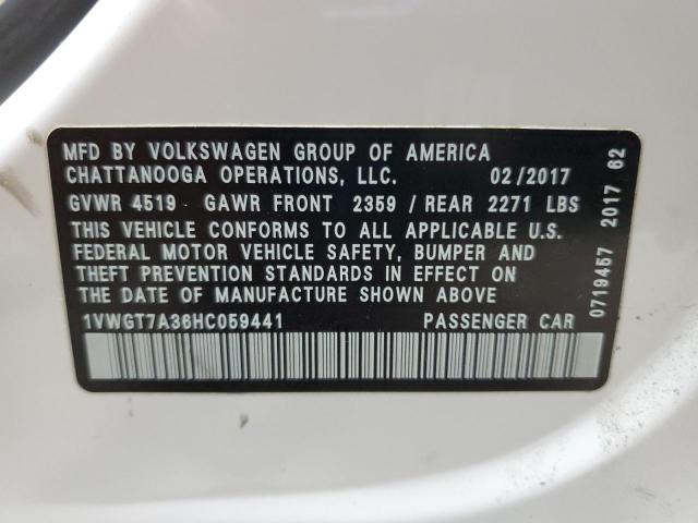 1VWGT7A36HC059441 - 2017 VOLKSWAGEN PASSAT SE أبيض صورة 12