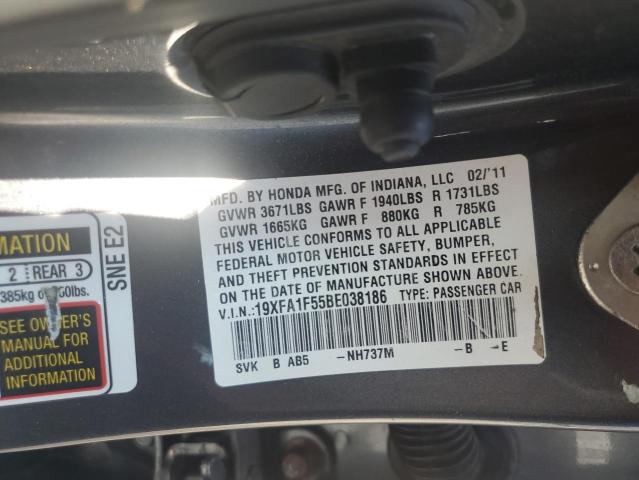 19XFA1F55BE038186 - 2011 HONDA CIVIC LX GRAY photo 12