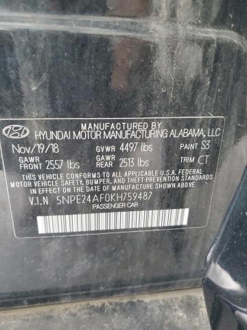 5NPE24AF0KH759487 - 2019 HYUNDAI SONATA SE Siyah fotoğraf 12