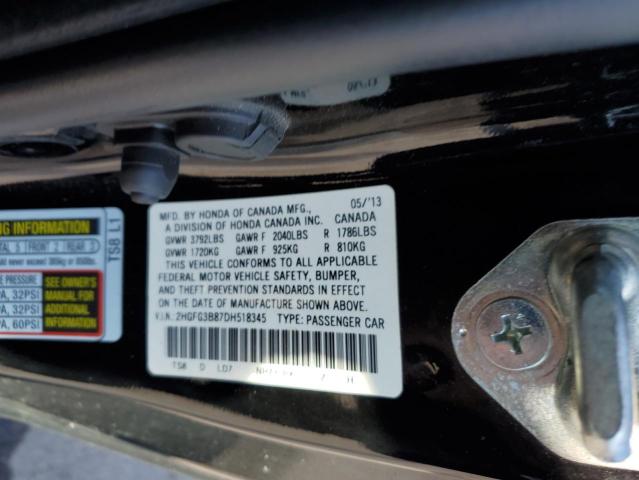 2HGFG3B87DH518345 - 2013 HONDA CIVIC EX BLACK photo 12