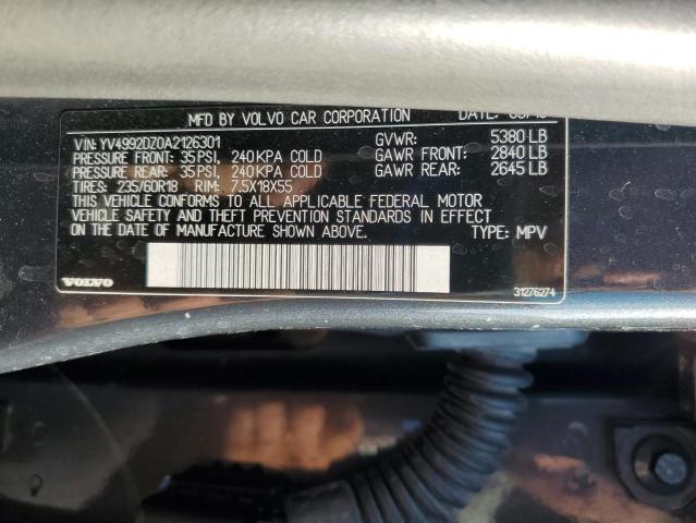 YV4992DZ0A2126301 - 2010 VOLVO XC60 T6 GRAY photo 14