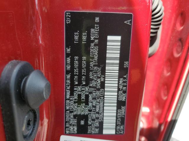 5TDGZRAH8NS541329 - 2022 TOYOTA HIGHLANDER XLE RED photo 13