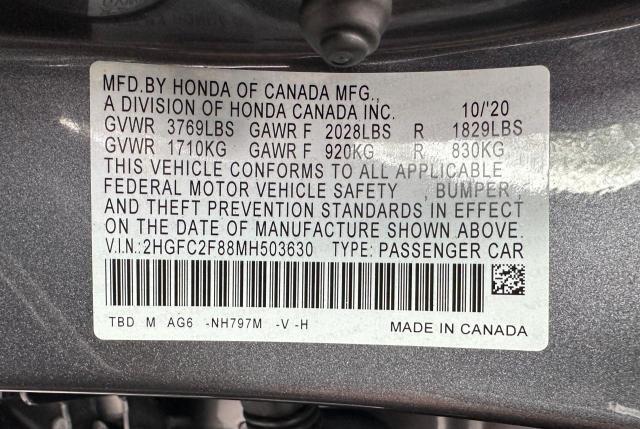 2HGFC2F88MH503630 - 2021 HONDA CIVIC SPORT GRAY photo 10