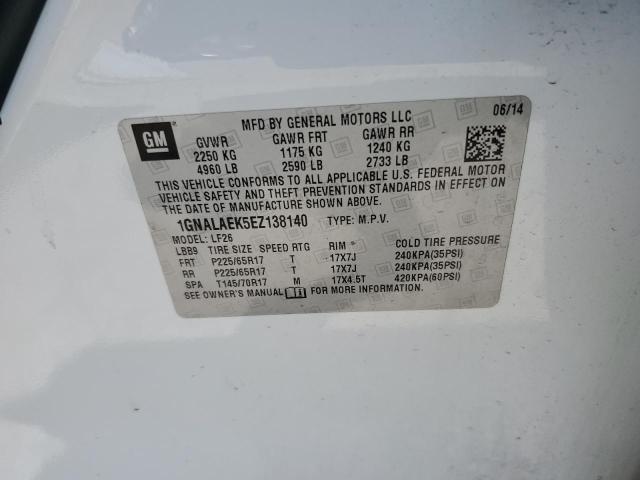 1GNALAEK5EZ138140 - 2014 CHEVROLET EQUINOX LS 白色 照片 13