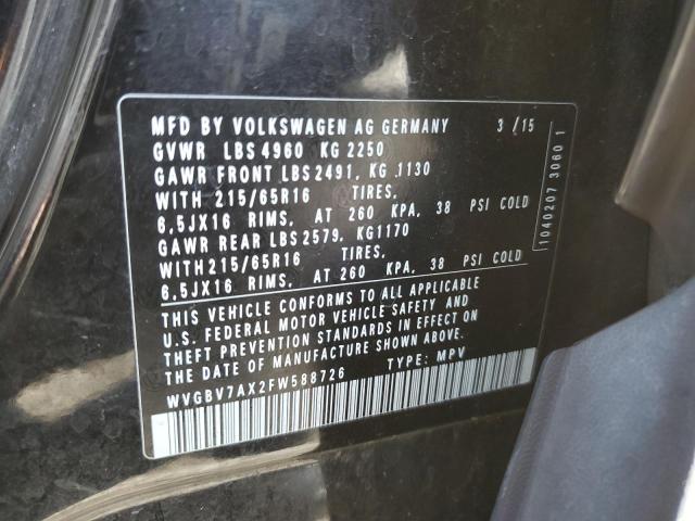 WVGBV7AX2FW588726 - 2015 VOLKSWAGEN TIGUAN S BLACK photo 13