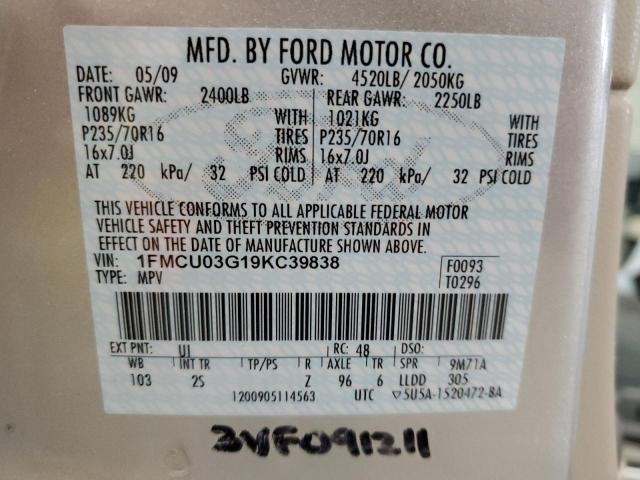 1FMCU03G19KC39838 - 2009 FORD ESCAPE XLT SILVER photo 13