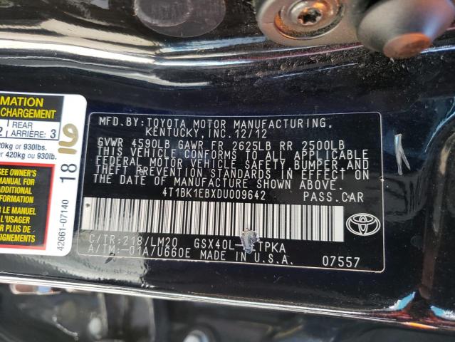 4T1BK1EBXDU009642 - 2013 TOYOTA AVALON BASE 黑色 照片 12