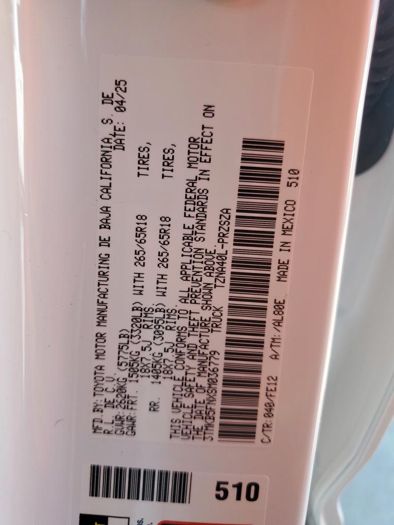 3TMKB5FNXSM036779 - 2025 TOYOTA TACOMA DOUBLE CAB Blanco foto 12