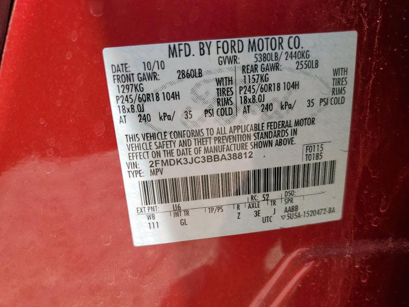 2FMDK3JC3BBA38812 - 2011 FORD EDGE SEL RED photo 13