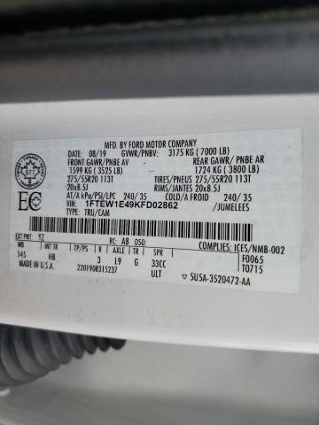 1FTEW1E49KFD02862 - 2019 FORD F150 SUPERCREW WHITE photo 12