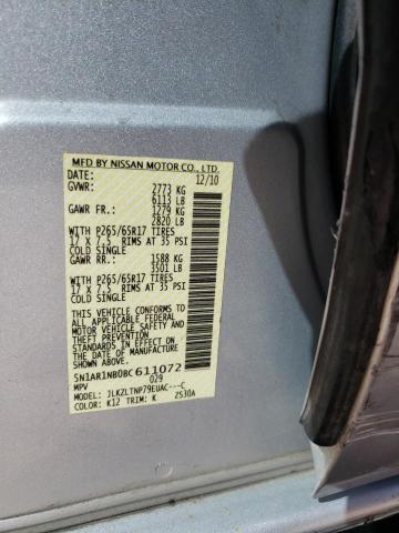 5N1AR1NB0BC611072 - 2011 NISSAN PATHFINDER S Արծաթագույն լուսանկար 13