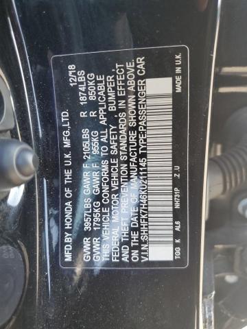 SHHFK7H46KU211145 - 2019 HONDA CIVIC SPORT შავი ფოტო 12