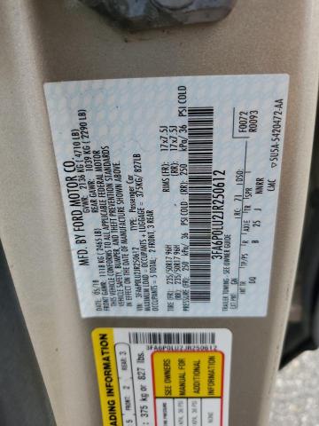 3FA6P0LU2JR250612 - 2018 FORD FUSION SE HYBRID GOLD photo 12