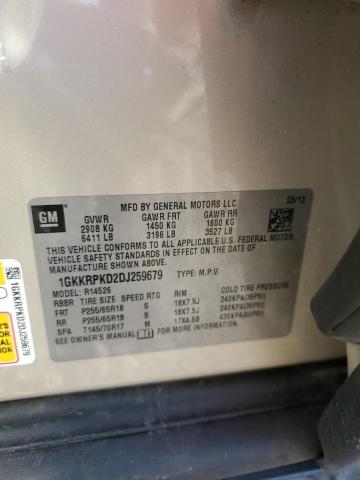 1GKKRPKD2DJ259679 - 2013 GMC ACADIA SLE 金色 照片 12