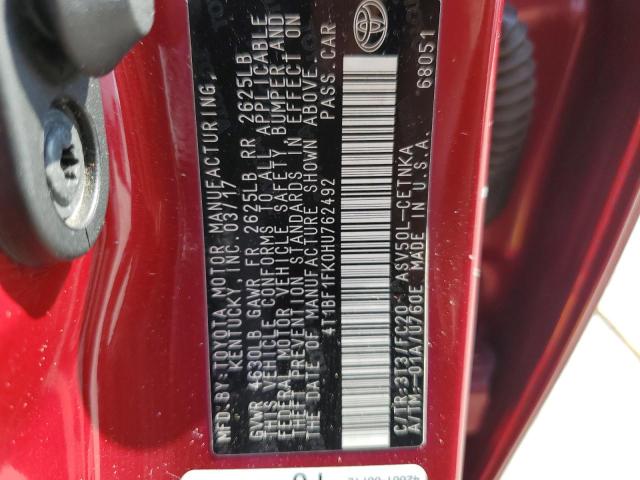 4T1BF1FK0HU762492 - 2017 TOYOTA CAMRY LE RED photo 12
