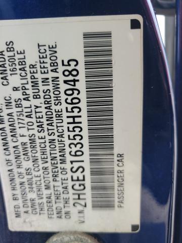 2HGES16355H569485 - 2005 HONDA CIVIC DX VP Mavi foto 12