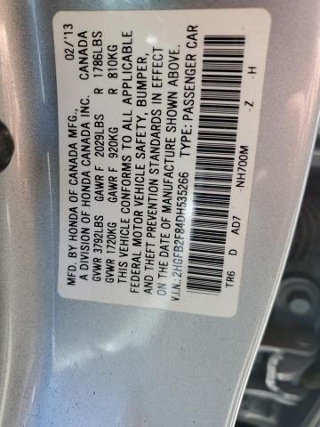 2HGFB2F84DH535266 - 2013 HONDA CIVIC EX SILVER photo 12