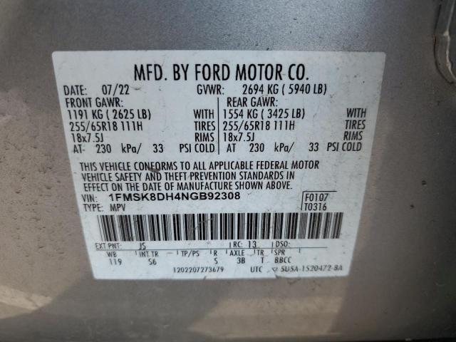 1FMSK8DH4NGB92308 - 2022 FORD EXPLORER XLT BLUE photo 13