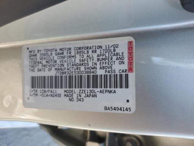 JTDBR32E530038840 - 2003 TOYOTA COROLLA CE SILVER photo 13