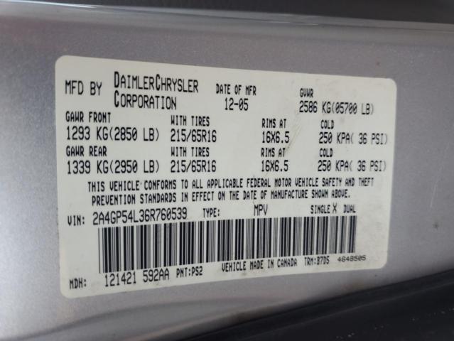 2A4GP54L36R760539 - 2006 CHRYSLER TOWN & COU TOURING ვერცხლისფერი ფოტო 13