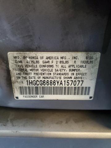 1HGCG6686YA157077 - 2000 HONDA ACCORD EX Gri fotoğraf 12