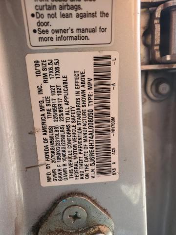 5J6RE4H74AL008050 - 2010 HONDA CR-V EXL SILVER photo 12