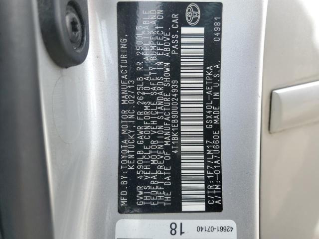 4T1BK1EB9DU024939 - 2013 TOYOTA AVALON BASE SILVER photo 13