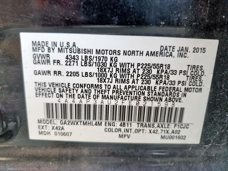 4A4AP3AU2FE021598 - 2015 MITSUBISHI OUTLANDER SPORT ES 黑色 照片 13