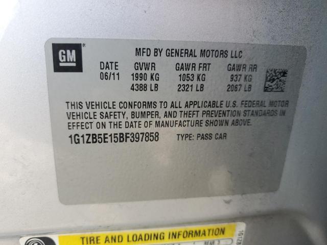 1G1ZB5E15BF397858 - 2011 CHEVROLET MALIBU LS ვერცხლისფერი ფოტო 12